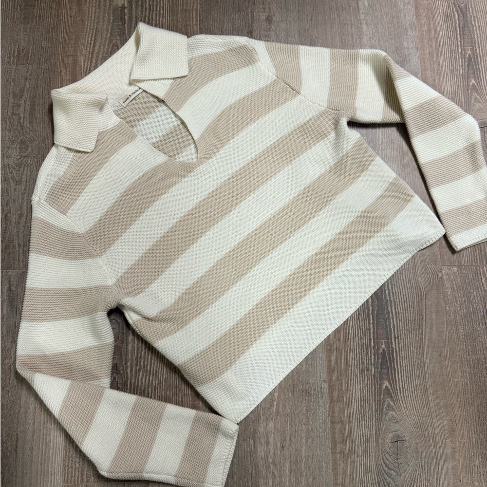 Madison and Moon Cotton Striped Beige and Cream Women's Sweater M